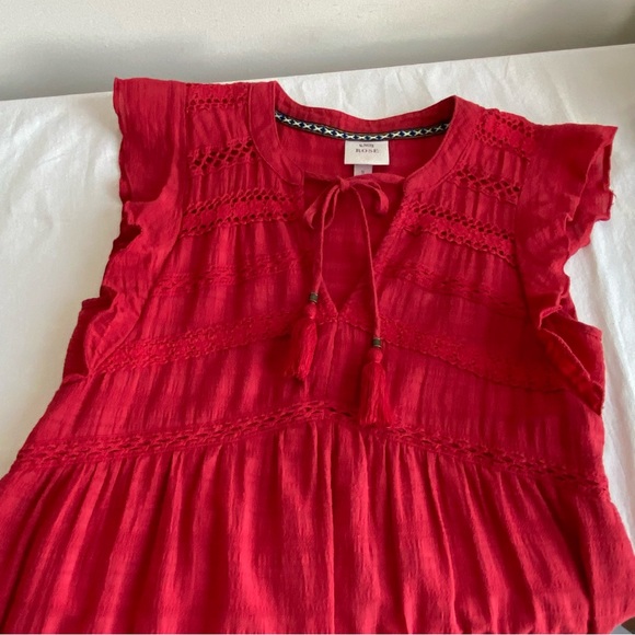 Knox Rose Red Tiered Boho Crochet Lace Baby Doll Mini Dress - Picture 9 of 14